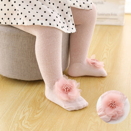 Spring And Autumn Thin Breathable Girl Mesh Pantyhose Lace Baby Tights, Size:15/17(Pink Flower)-garmade.com