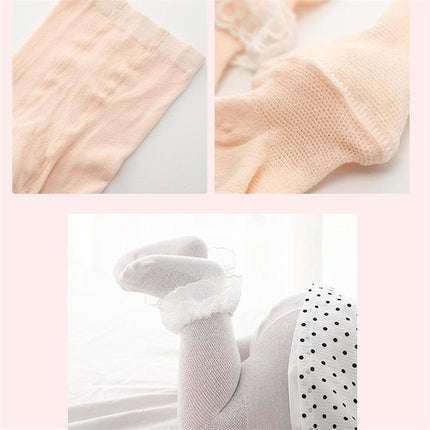 Spring And Autumn Thin Breathable Girl Mesh Pantyhose Lace Baby Tights, Size:15/17(Pink Flower)-garmade.com