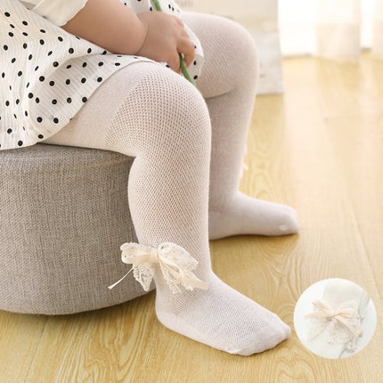 Spring And Autumn Thin Breathable Girl Mesh Pantyhose Lace Baby Tights, Size:15/17(White Bowknot)-garmade.com