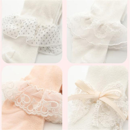 Spring And Autumn Thin Breathable Girl Mesh Pantyhose Lace Baby Tights, Size:15/17(White Bowknot)-garmade.com
