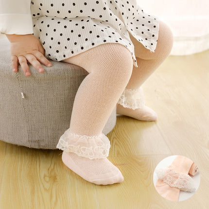 Spring And Autumn Thin Breathable Girl Mesh Pantyhose Lace Baby Tights, Size:15/17(Orange Lace)-garmade.com