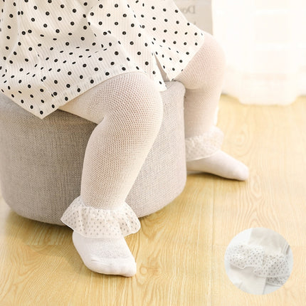 Spring And Autumn Thin Breathable Girl Mesh Pantyhose Lace Baby Tights, Size:18/20(White Satin)-garmade.com