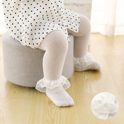 Spring And Autumn Thin Breathable Girl Mesh Pantyhose Lace Baby Tights, Size:21/23(White Lace)-garmade.com