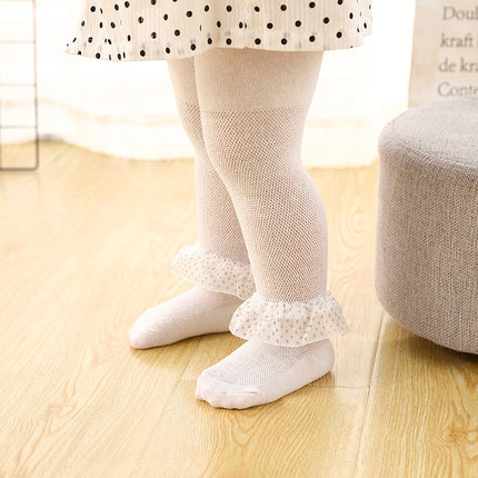 Spring And Autumn Thin Breathable Girl Mesh Pantyhose Lace Baby Tights, Size:21/23(White Bowknot)-garmade.com