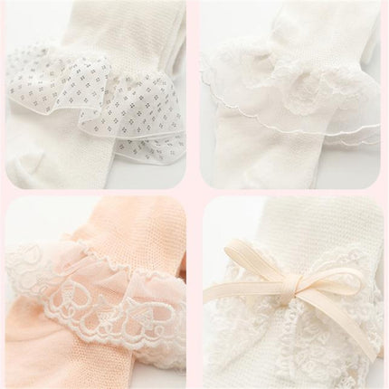 Spring And Autumn Thin Breathable Girl Mesh Pantyhose Lace Baby Tights, Size:21/23(White Bowknot)-garmade.com