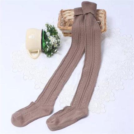 Spring and Autumn Cotton Over-knee Socks Preppy Style Jacquard Stockings(Khaki)-garmade.com