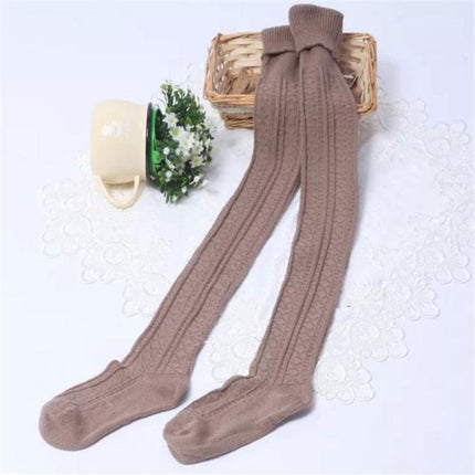 Spring and Autumn Cotton Over-knee Socks Preppy Style Jacquard Stockings(Coffee)-garmade.com
