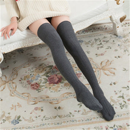 Spring and Autumn Cotton Over-knee Socks Preppy Style Jacquard Stockings(Dark grey)-garmade.com