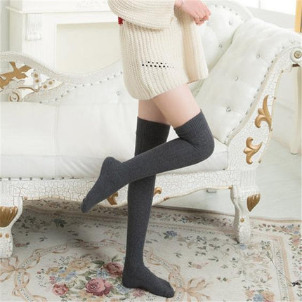 Spring and Autumn Cotton Over-knee Socks Preppy Style Jacquard Stockings(Dark grey)-garmade.com