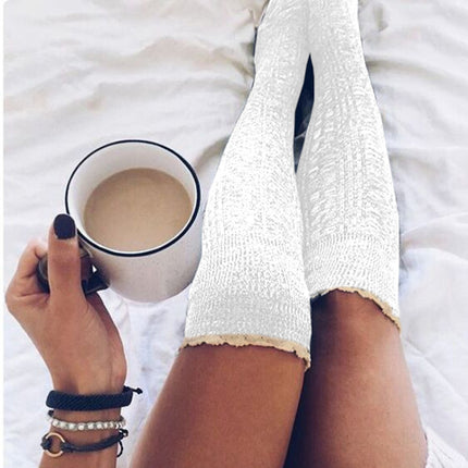 Warm Lace Over The Knee Socks Stack Socks Woman(White)-garmade.com