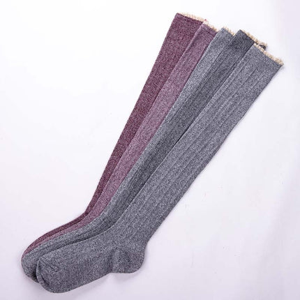 Warm Lace Over The Knee Socks Stack Socks Woman(Grey)-garmade.com
