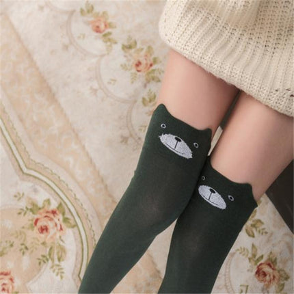 Cute Cartoon Stereo Cat Cotton Knee Socks Stockings Tube Thigh Socks(Dark Green)-garmade.com