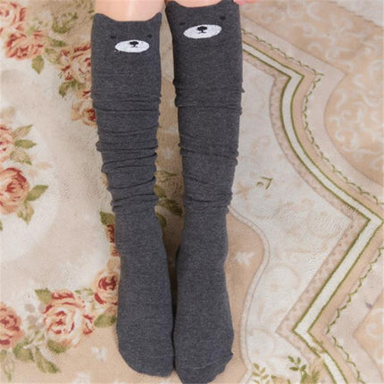 Cute Cartoon Stereo Cat Cotton Knee Socks Stockings Tube Thigh Socks(Dark Grey)-garmade.com