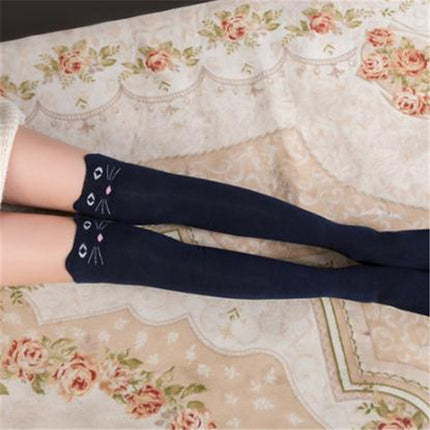 Cute Cartoon Stereo Cat Cotton Knee Socks Stockings Tube Thigh Socks(Navy Blue)-garmade.com