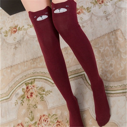 Cute Cartoon Stereo Cat Cotton Knee Socks Stockings Tube Thigh Socks(Red Wine)-garmade.com