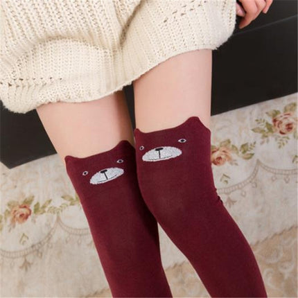 Cute Cartoon Stereo Cat Cotton Knee Socks Stockings Tube Thigh Socks(Red Wine)-garmade.com