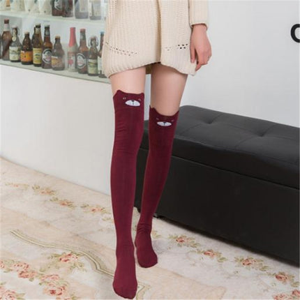 Cute Cartoon Stereo Cat Cotton Knee Socks Stockings Tube Thigh Socks(Red Wine)-garmade.com