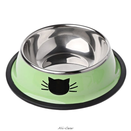 Non-slip Pet Stainless Steel Painted Cat Food Feeder(Green)-garmade.com