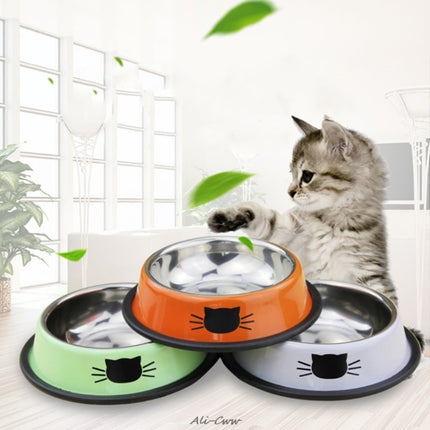 Non-slip Pet Stainless Steel Painted Cat Food Feeder(Green)-garmade.com
