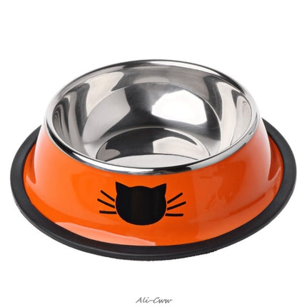 Non-slip Pet Stainless Steel Painted Cat Food Feeder(Orange)-garmade.com