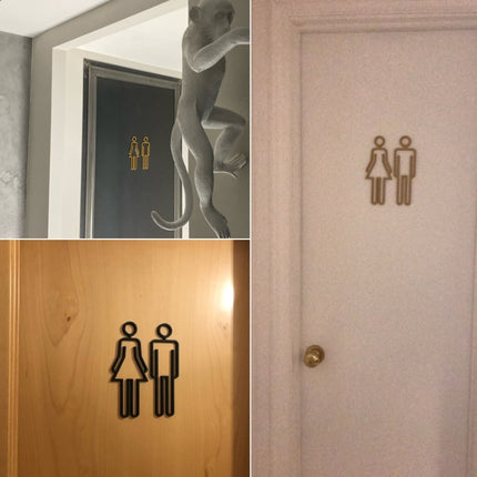 2 PCS Acrylic Toilet Symbol Adhesive Backed Bathroom Toilet Door Sign for Hotel(Black)-garmade.com