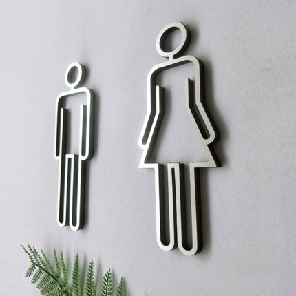 2 PCS Acrylic Toilet Symbol Adhesive Backed Bathroom Toilet Door Sign for Hotel(Silver)-garmade.com