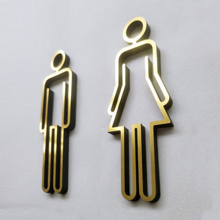 2 PCS Acrylic Toilet Symbol Adhesive Backed Bathroom Toilet Door Sign for Hotel(Gold)-garmade.com