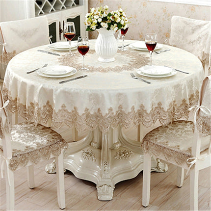 Classical Tablecloth Table Decor Jacquard Lace Elegant Table Cloth, Size:120cm Round(Light Brown)-garmade.com