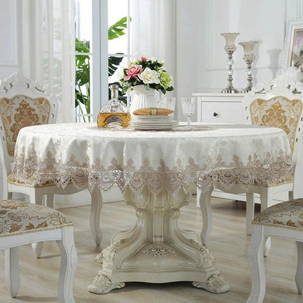 Classical Tablecloth Table Decor Jacquard Lace Elegant Table Cloth, Size:120cm Round(Light Brown)-garmade.com