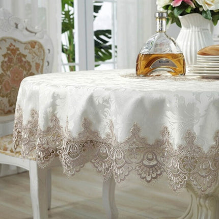 Classical Tablecloth Table Decor Jacquard Lace Elegant Table Cloth, Size:120cm Round(Light Brown)-garmade.com