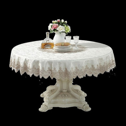 Classical Tablecloth Table Decor Jacquard Lace Elegant Table Cloth, Size:120cm Round(Light Brown)-garmade.com