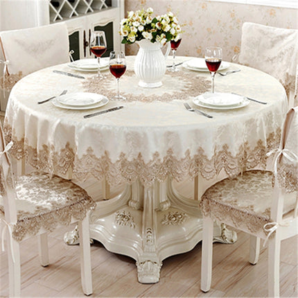 Classical Tablecloth Table Decor Jacquard Lace Elegant Table Cloth, Size:180cm Round(Light Brown)-garmade.com
