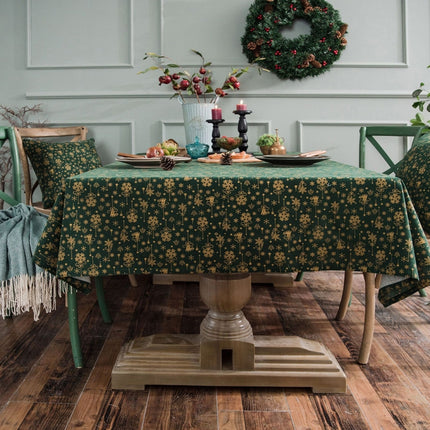 Linen Cotton Christmas Party Tablecloth Rectangle Bronzing Dinning Table Cover, Size:100x140cm(Green)-garmade.com