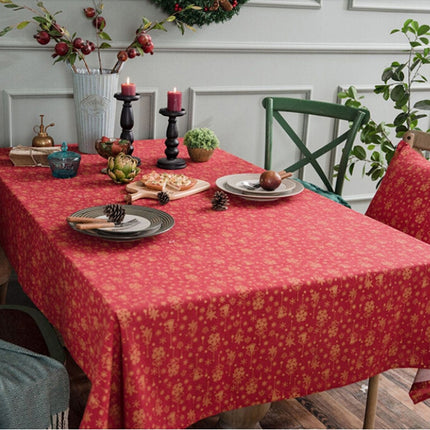 Linen Cotton Christmas Party Tablecloth Rectangle Bronzing Dinning Table Cover, Size:100x140cm(Red)-garmade.com