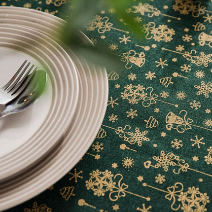 Linen Cotton Christmas Party Tablecloth Rectangle Bronzing Dinning Table Cover, Size:100x140cm(White)-garmade.com