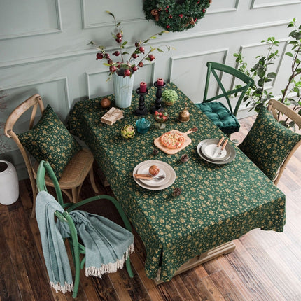 Linen Cotton Christmas Party Tablecloth Rectangle Bronzing Dinning Table Cover, Size:140x140cm(Green)-garmade.com