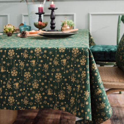 Linen Cotton Christmas Party Tablecloth Rectangle Bronzing Dinning Table Cover, Size:140x140cm(Green)-garmade.com