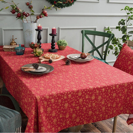 Linen Cotton Christmas Party Tablecloth Rectangle Bronzing Dinning Table Cover, Size:140x140cm(Red)-garmade.com