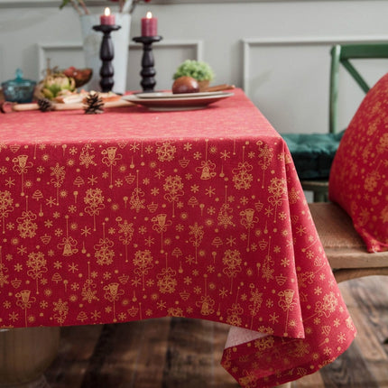 Linen Cotton Christmas Party Tablecloth Rectangle Bronzing Dinning Table Cover, Size:140x140cm(Red)-garmade.com