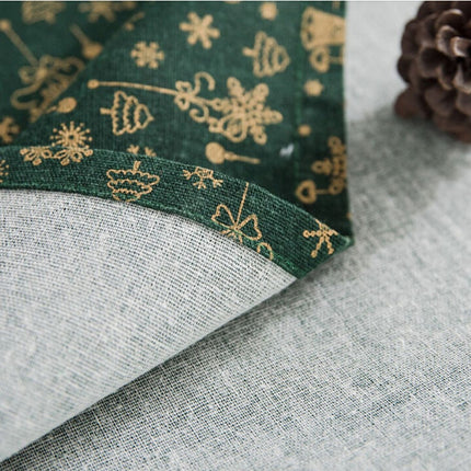 Linen Cotton Christmas Party Tablecloth Rectangle Bronzing Dinning Table Cover, Size:140x160cm(Green)-garmade.com