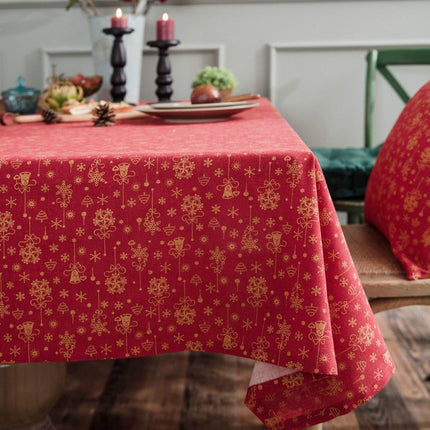 Linen Cotton Christmas Party Tablecloth Rectangle Bronzing Dinning Table Cover, Size:140x160cm(Red)-garmade.com