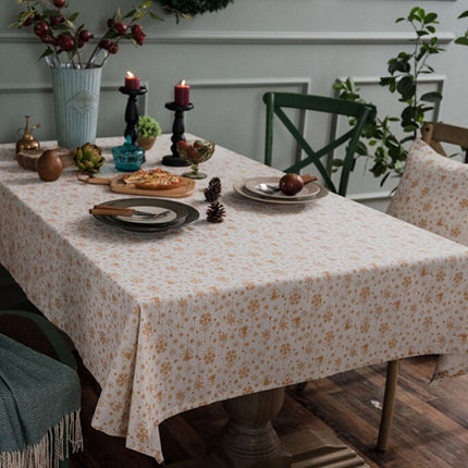 Linen Cotton Christmas Party Tablecloth Rectangle Bronzing Dinning Table Cover, Size:140x160cm(White)-garmade.com