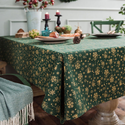 Linen Cotton Christmas Party Tablecloth Rectangle Bronzing Dinning Table Cover, Size:140x180cm(Green)-garmade.com