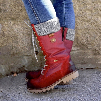 Winter Boots Women Boots Round Toe Platform Warm Females Boots Shoes, Size:35(Red)-garmade.com