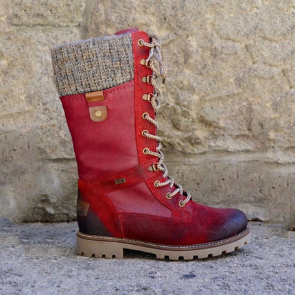 Winter Boots Women Boots Round Toe Platform Warm Females Boots Shoes, Size:35(Red)-garmade.com