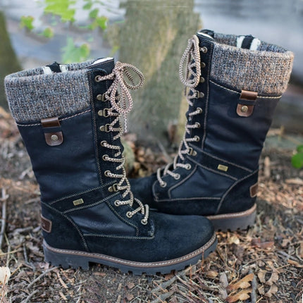 Winter Boots Women Boots Round Toe Platform Warm Females Boots Shoes, Size:37(Black)-garmade.com