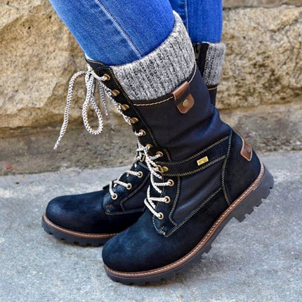 Winter Boots Women Boots Round Toe Platform Warm Females Boots Shoes, Size:40(Black)-garmade.com