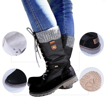 Winter Boots Women Boots Round Toe Platform Warm Females Boots Shoes, Size:40(Black)-garmade.com