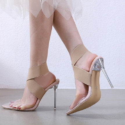 Women Shoes Simple Transparent Lace Up High Heels, Size:36(Beige)-garmade.com