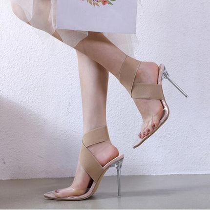 Women Shoes Simple Transparent Lace Up High Heels, Size:36(Beige)-garmade.com